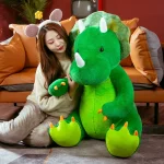 Dinosaure lesté géant | Jouets en peluche dinosaure vert géant 60/90CM-tricératops en peluche doux