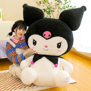 Pelúcia Hello Kitty Kuromi ｜ Brinquedos de pelúcia Sanrio Kuromi de tamanho grande de 27,6 polegadas - Brinquedo de almofada para decoração de casa