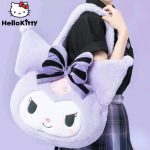 Mochila de pelúcia Kuromi ｜Bolsa de ombro fofa de pelúcia Sanrio Kuromi