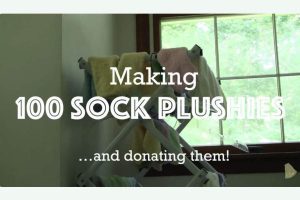 Hand Sewing 100 Sock Plushies for Donation
