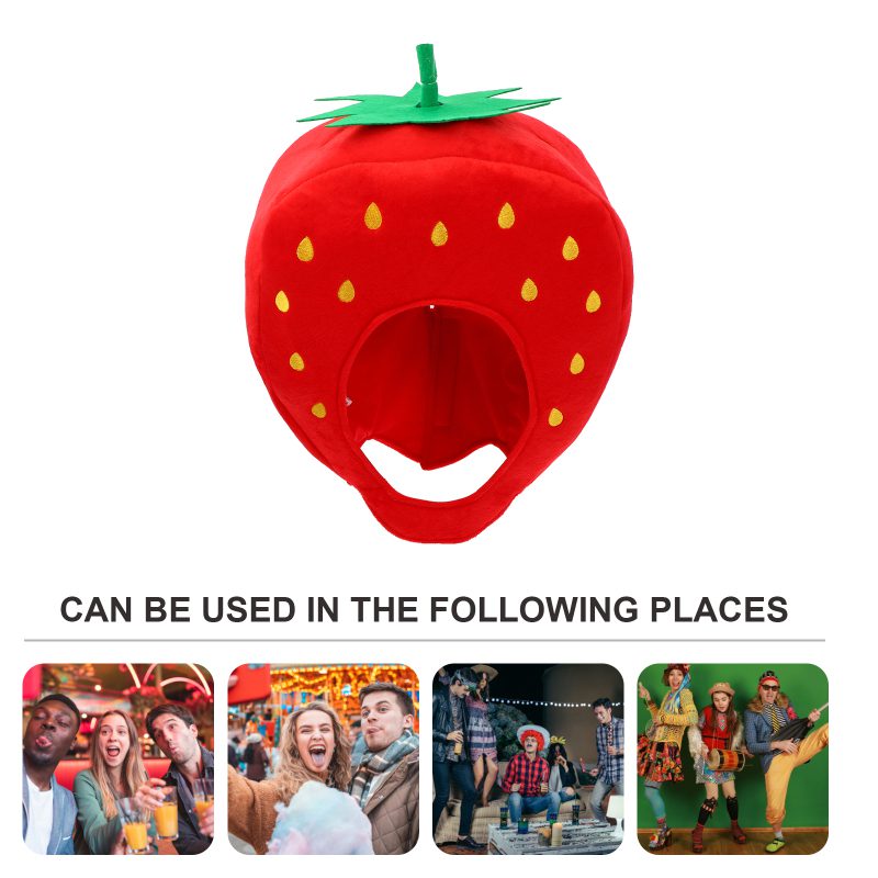 Strawberry Costume Hat | Plush Fruit Headwear for Adults, Novelty Funny Cosplay Photo Pillow -4