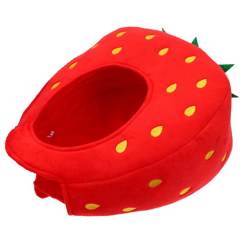 Strawberry Costume Hat | Plush Fruit Headwear for Adults, Novelty Funny Cosplay Photo Pillow -5