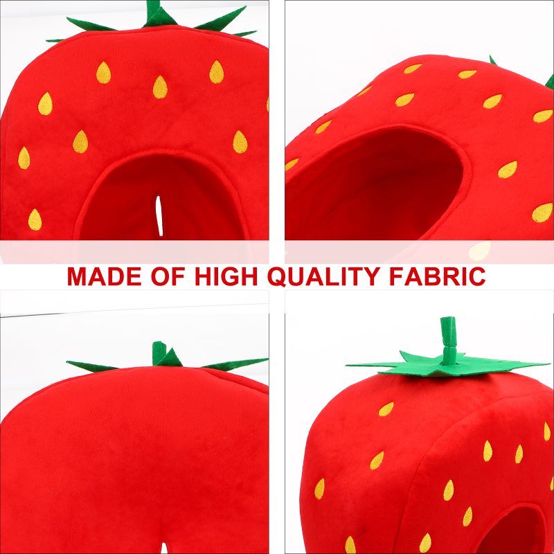 Strawberry Costume Hat | Plush Fruit Headwear for Adults, Novelty Funny Cosplay Photo Pillow -2