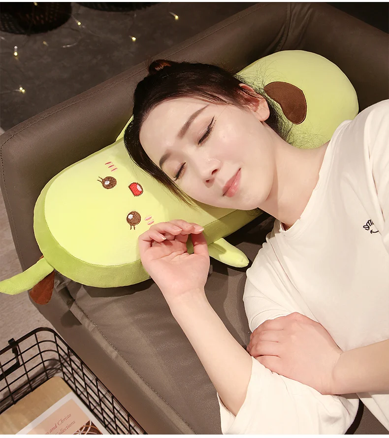 Green Avocado Long Stuffed Pillow | Stuffed Fruit Plushie- Head Support -7