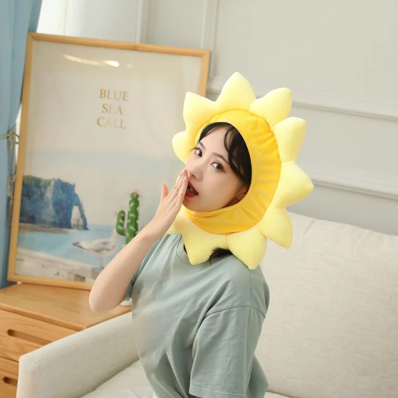 Yellow Sunflower Plush Hat | Funny Stuffed Toy Headgear Cap, Ideal for Party Props -2