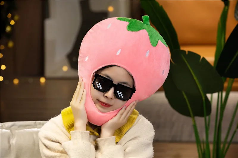 Fruit Strawberry Plush Cap | Cosplay Party Funny Food Hat  - Carnival Halloween Costume Dress -5