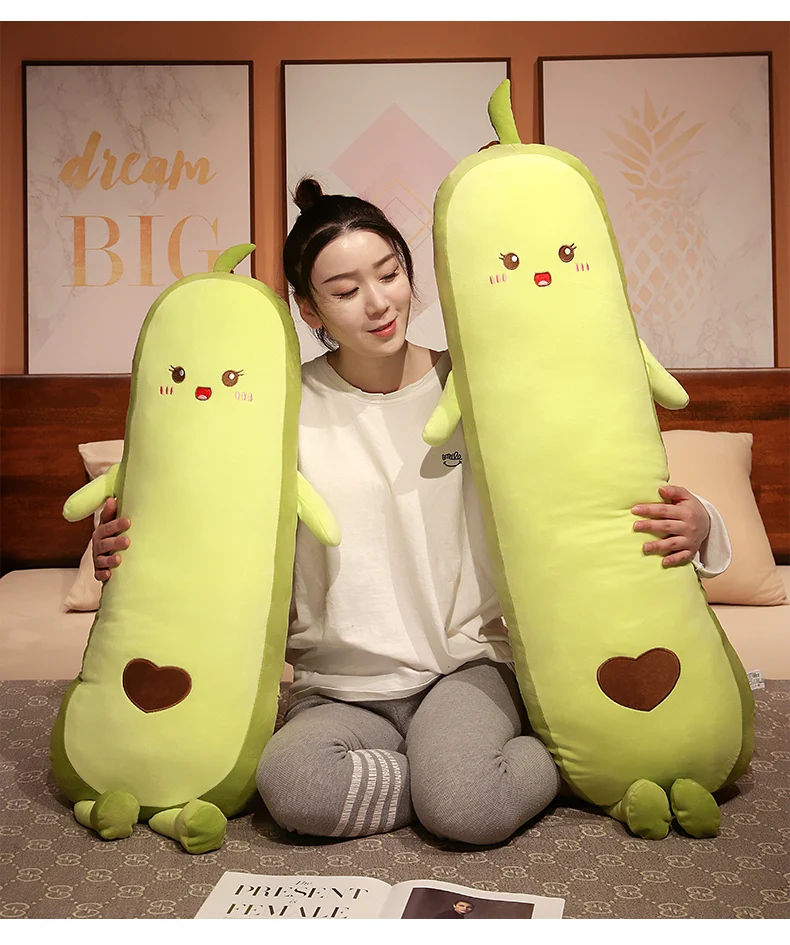 Green Avocado Long Stuffed Pillow | Stuffed Fruit Plushie- Head Support -5
