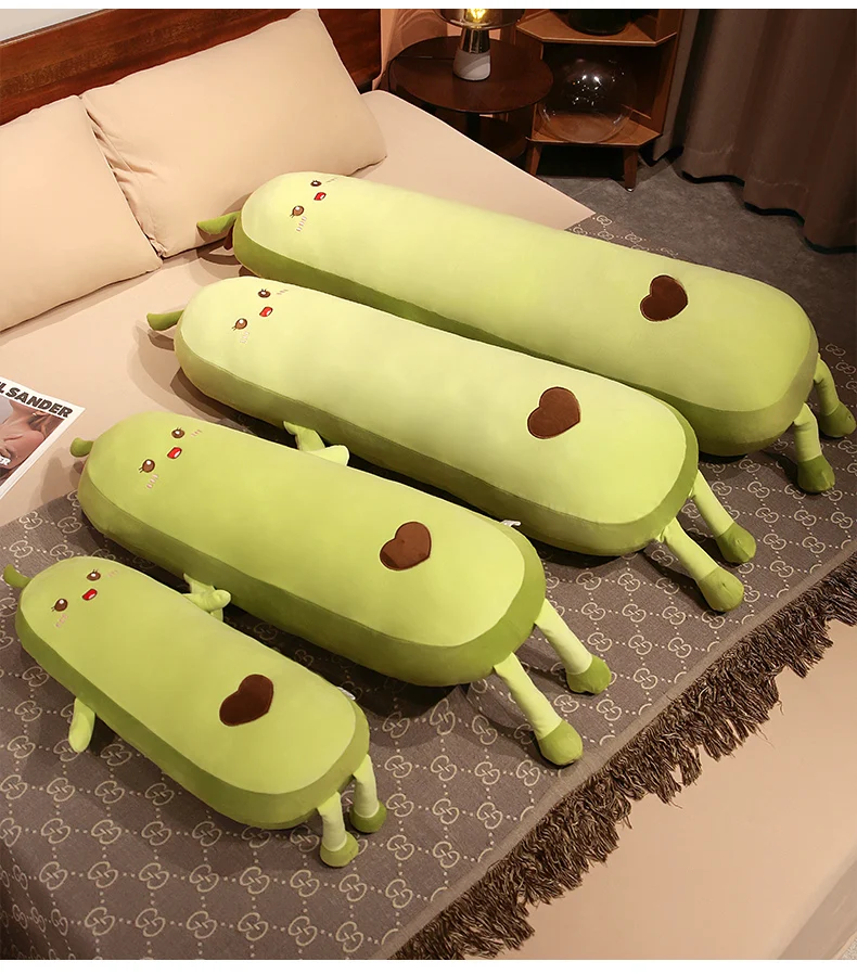 Green Avocado Long Stuffed Pillow | Stuffed Fruit Plushie- Head Support -8