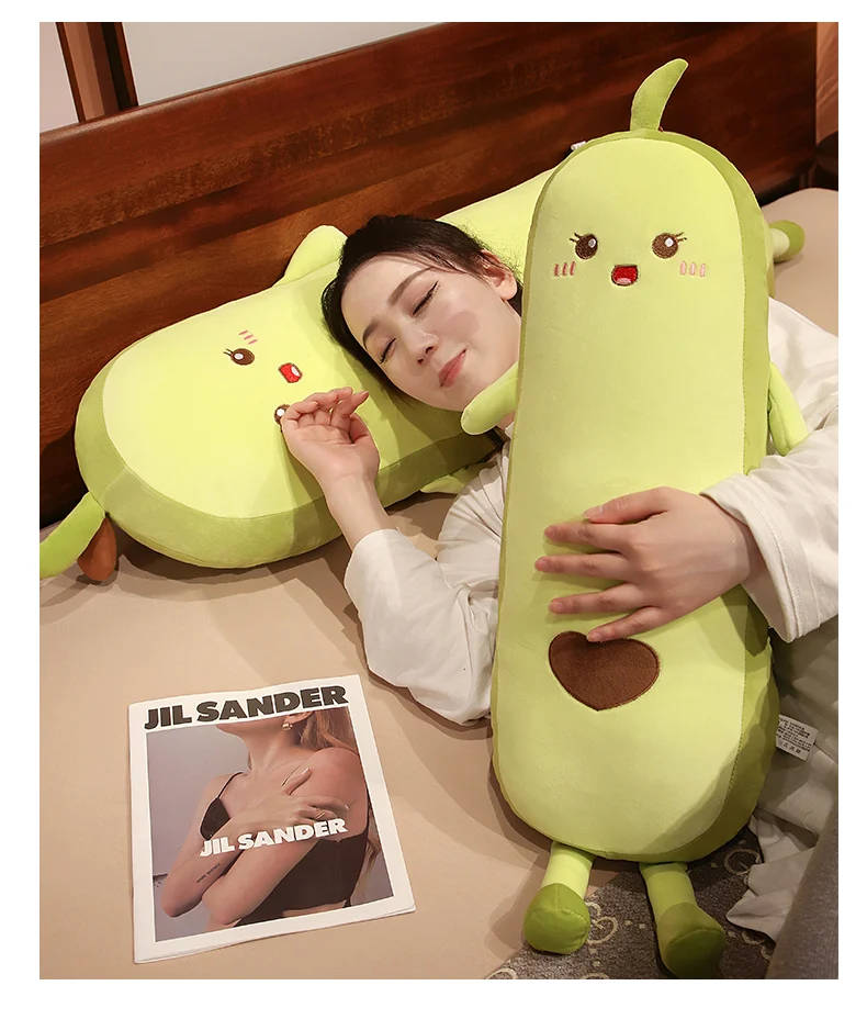 Green Avocado Long Stuffed Pillow | Stuffed Fruit Plushie- Head Support -1