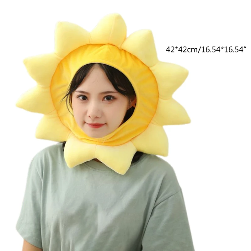 Yellow Sunflower Plush Hat | Funny Stuffed Toy Headgear Cap, Ideal for Party Props -6