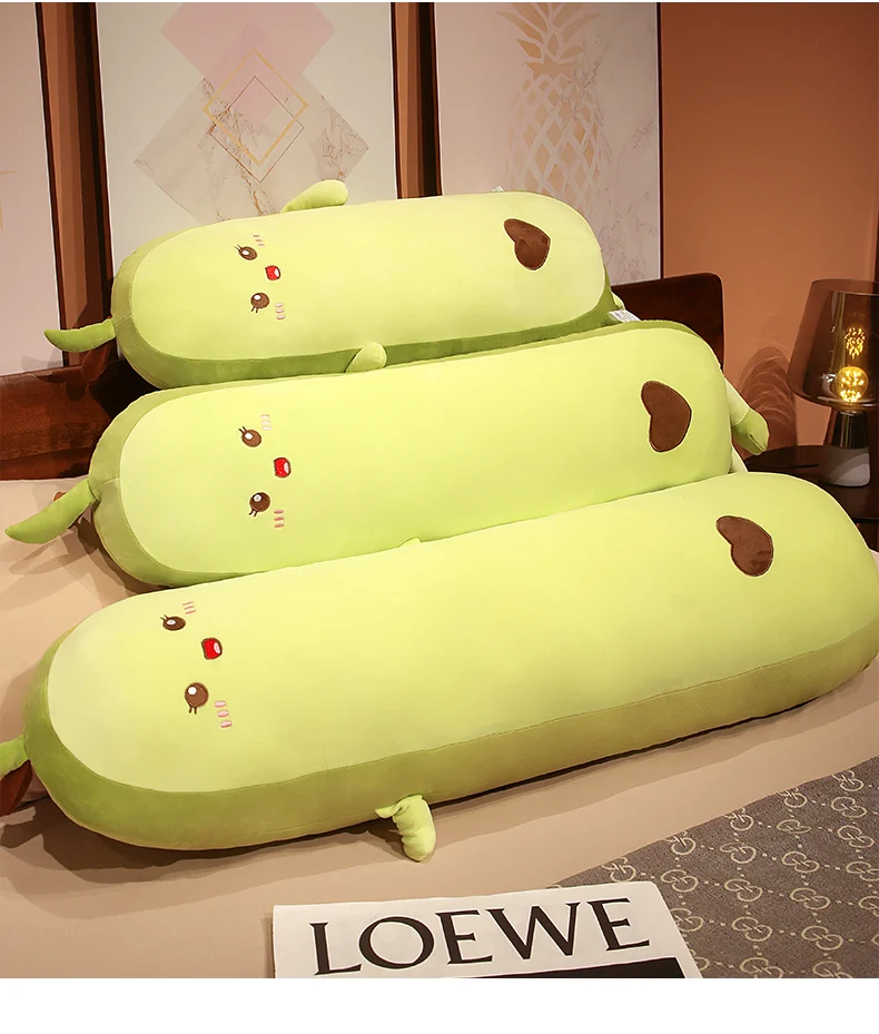 Green Avocado Long Stuffed Pillow | Stuffed Fruit Plushie- Head Support -9