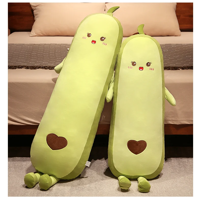 Green Avocado Long Stuffed Pillow | Stuffed Fruit Plushie- Head Support -4