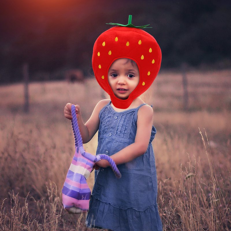 Strawberry Costume Hat | Plush Fruit Headwear for Adults, Novelty Funny Cosplay Photo Pillow -8