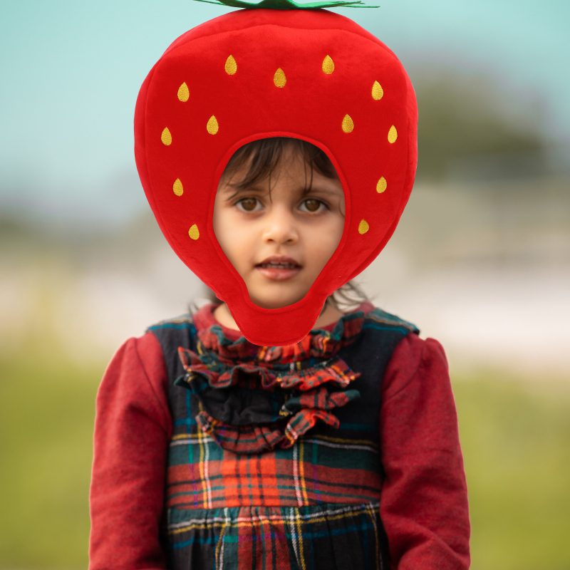 Strawberry Costume Hat | Plush Fruit Headwear for Adults, Novelty Funny Cosplay Photo Pillow -6