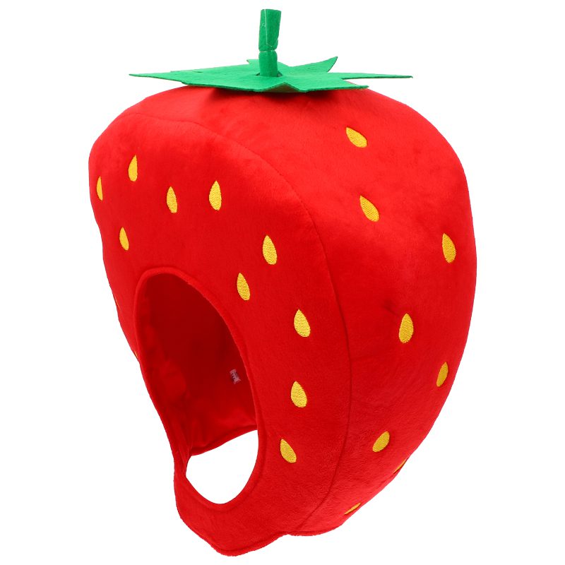 Strawberry Costume Hat | Plush Fruit Headwear for Adults, Novelty Funny Cosplay Photo Pillow -1