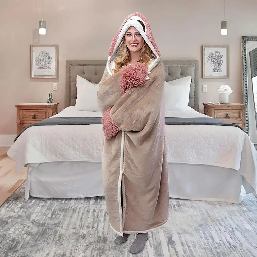 Sloth Wearable Plush Blanket | Wearable Hooded Blanket - Warm Hoodie Cloak -3