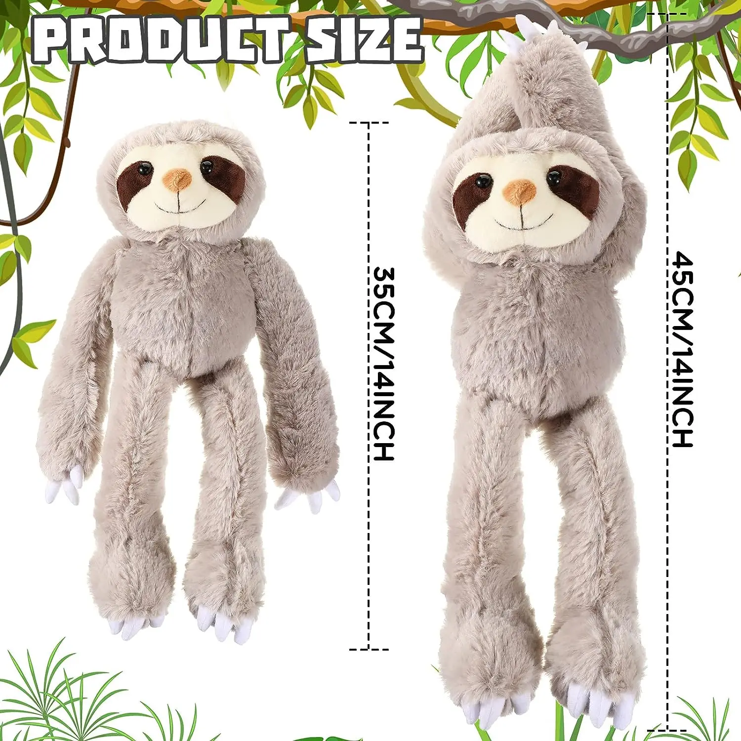 Hanging Sloth Stuffed Animals | 14 Inch Sloth Plush Toy With Hook And Loop Hands -9