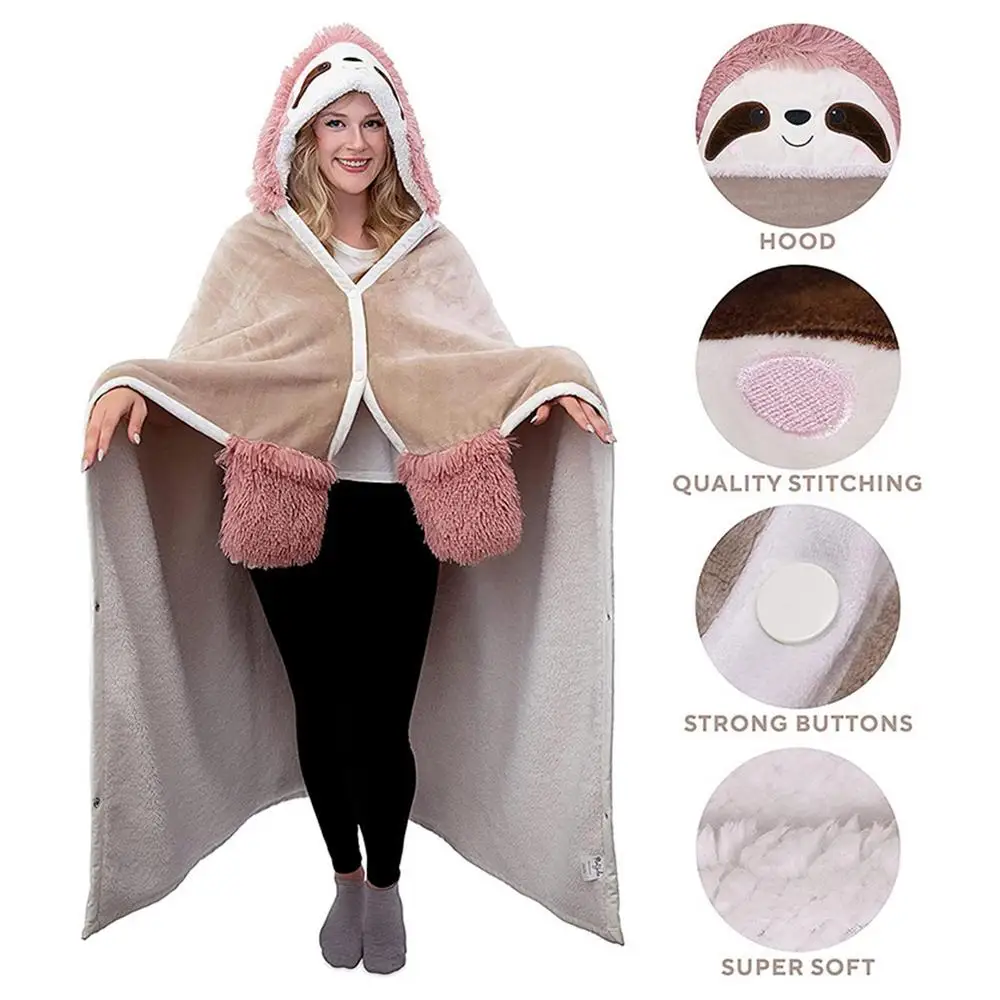 Sloth Wearable Plush Blanket | Wearable Hooded Blanket - Warm Hoodie Cloak -6