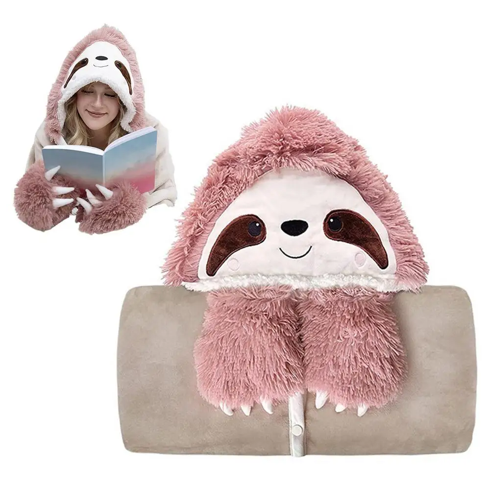 Sloth Wearable Plush Blanket | Wearable Hooded Blanket - Warm Hoodie Cloak -7