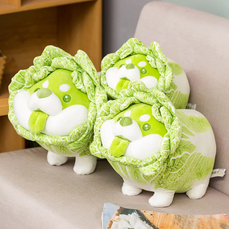 Japanese Cabbage Dog Plush Toy | Cute Vegetable Fairy, Fluffy Stuffed Shiba Inu Soft Doll -2