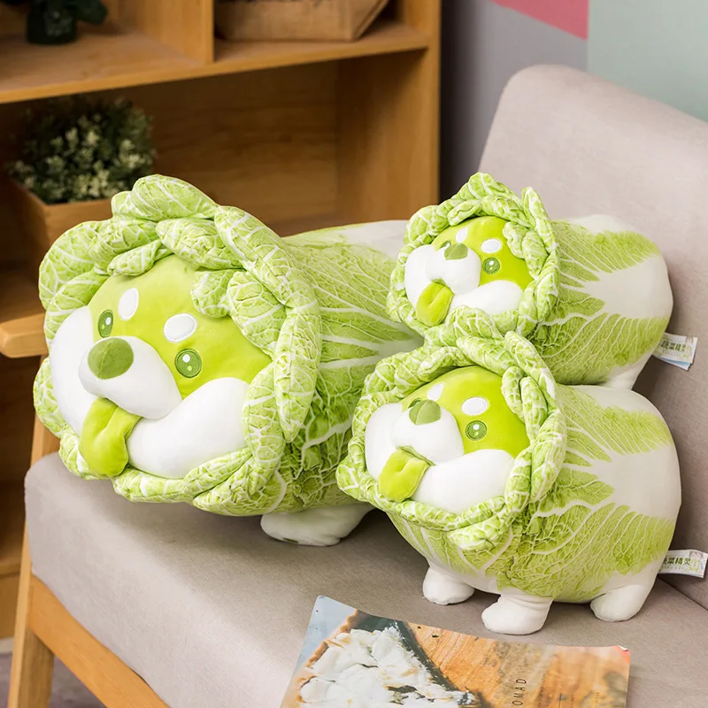 Japanese Cabbage Dog Plush Toy | Cute Vegetable Fairy, Fluffy Stuffed Shiba Inu Soft Doll -4