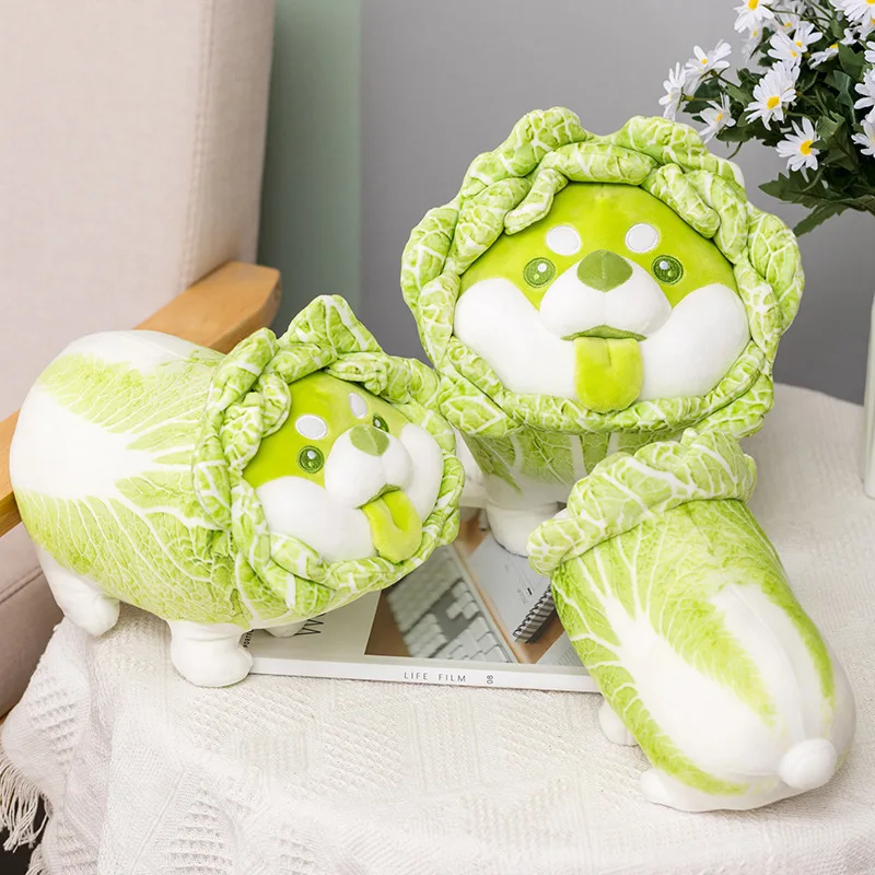 Japanese Cabbage Dog Plush Toy | Cute Vegetable Fairy, Fluffy Stuffed Shiba Inu Soft Doll -5