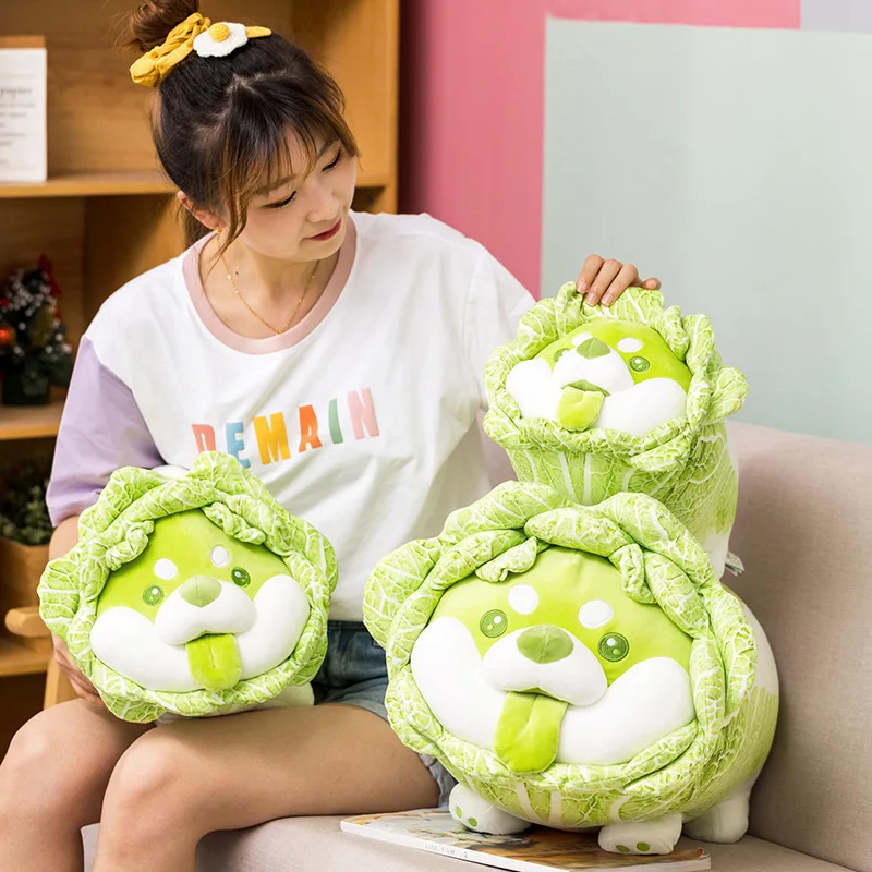 Japanese Cabbage Dog Plush Toy | Cute Vegetable Fairy, Fluffy Stuffed Shiba Inu Soft Doll -13