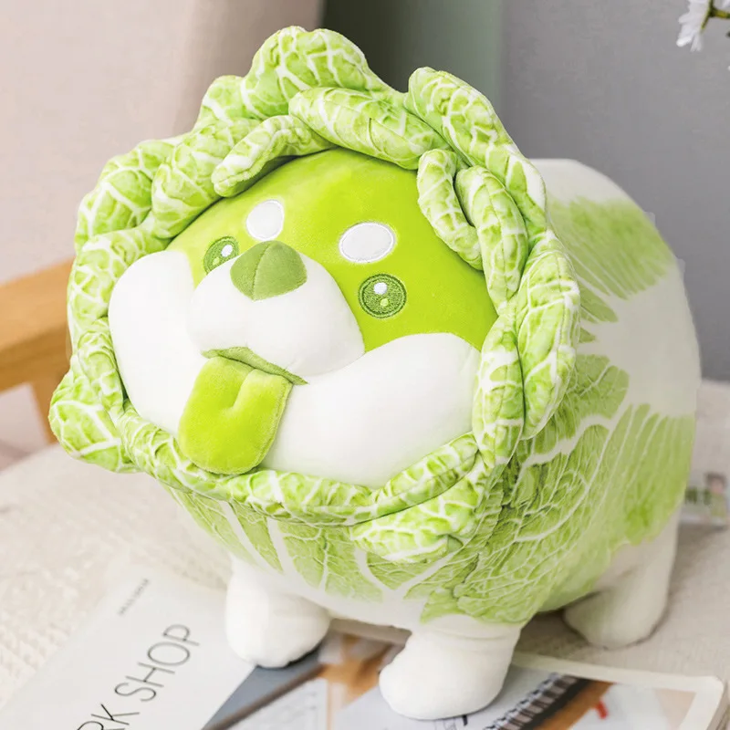 Japanese Cabbage Dog Plush Toy | Cute Vegetable Fairy, Fluffy Stuffed Shiba Inu Soft Doll -1