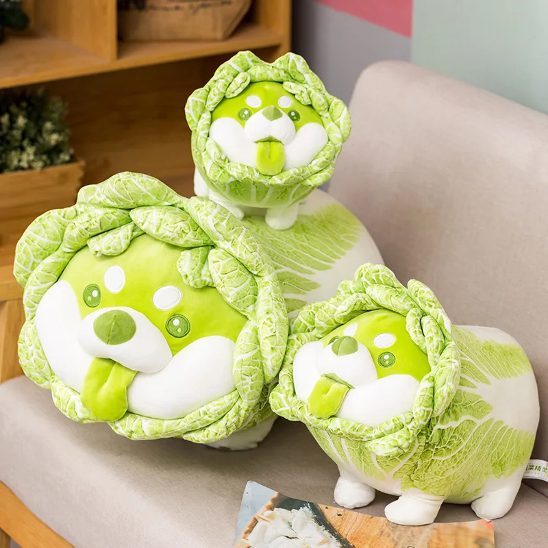 Japanese Cabbage Dog Plush Toy | Cute Vegetable Fairy, Fluffy Stuffed Shiba Inu Soft Doll -3