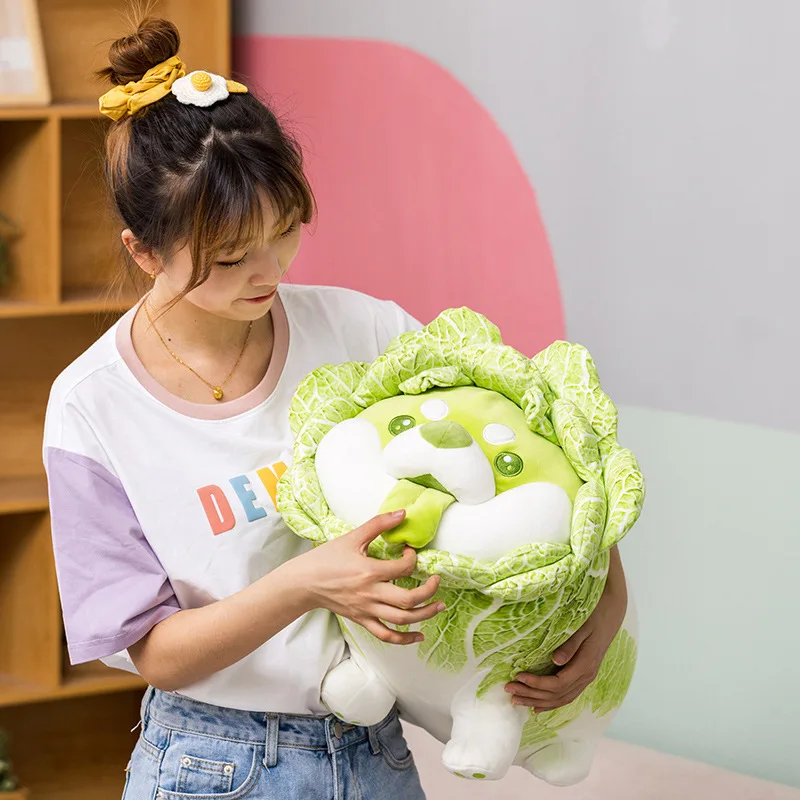 Japanese Cabbage Dog Plush Toy | Cute Vegetable Fairy, Fluffy Stuffed Shiba Inu Soft Doll -11