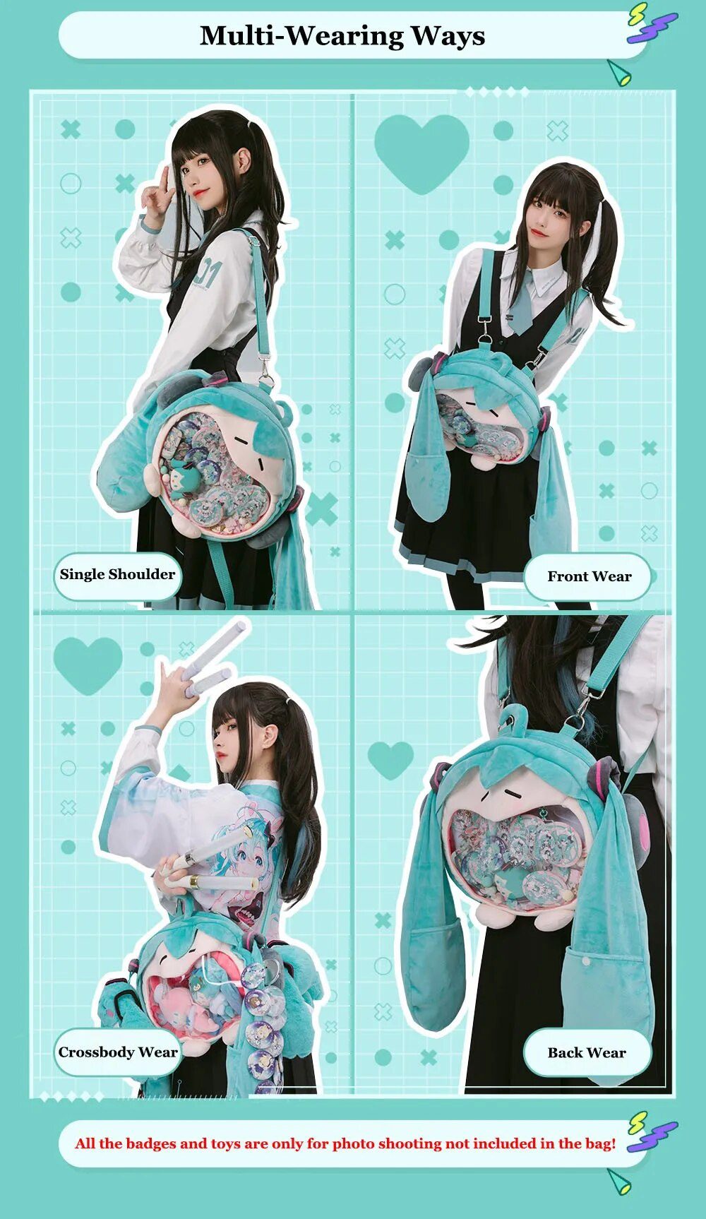 Hatsune Miku Plush Ita Bag |  Cosplay Plush Backpack Toys - Schoolbag -5