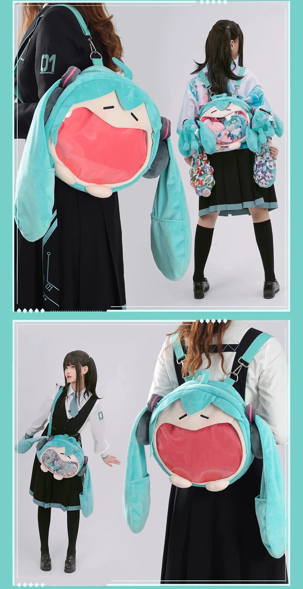 Hatsune Miku Plush Ita Bag |  Cosplay Plush Backpack Toys - Schoolbag -4