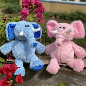 blue and pink standing elephant