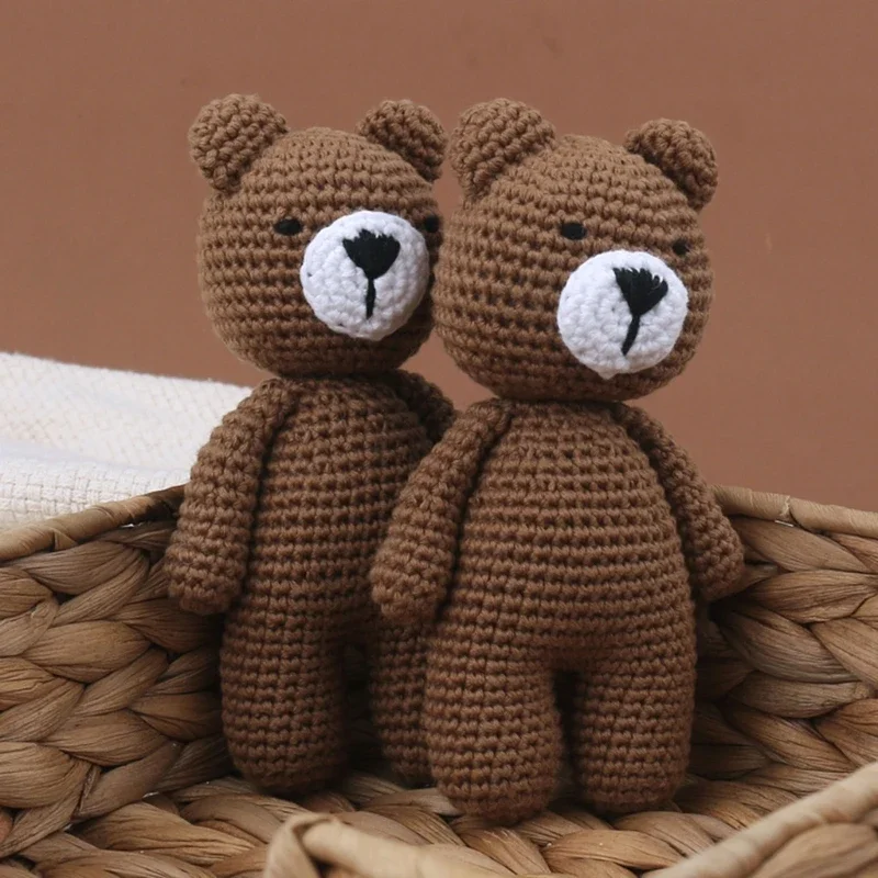 Brown bear hand knit toy