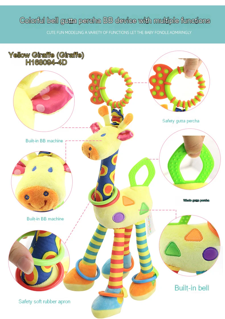 Standing Giraffe Stuffed Animal | Infant Baby Handbells Rattles Toys -5