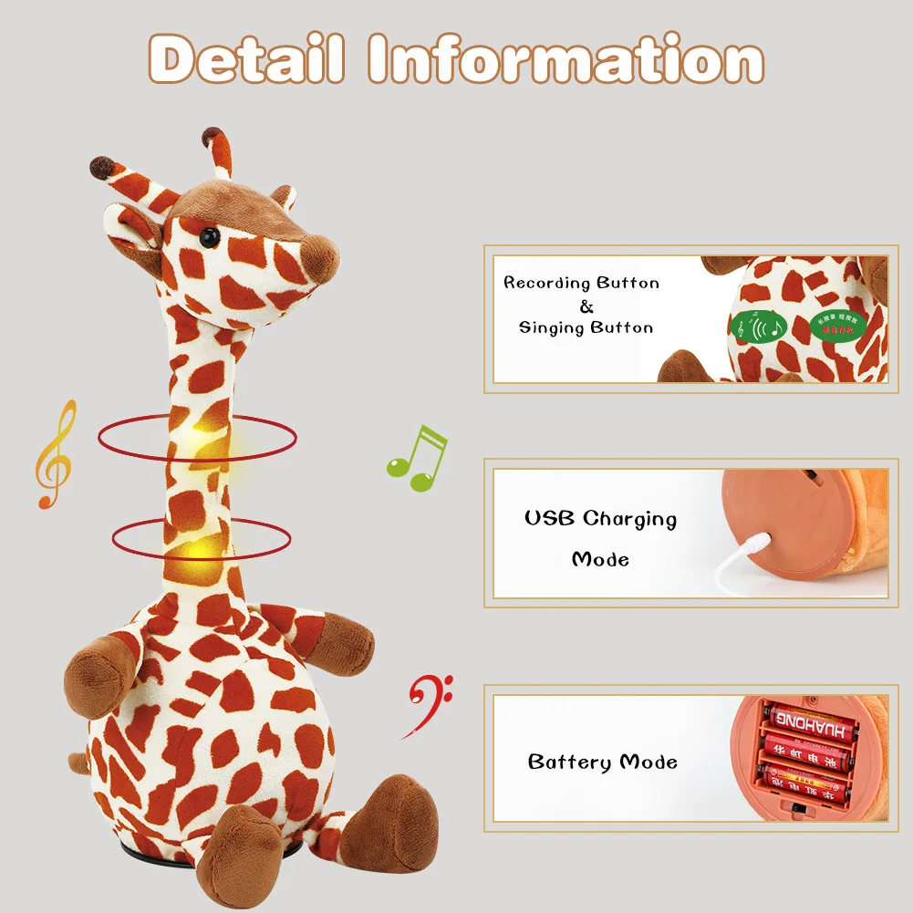 Rainbow Giraffe Stuffed Animal | Twisting Music Light Music Electric Dolls Children's Plush Dolls -7