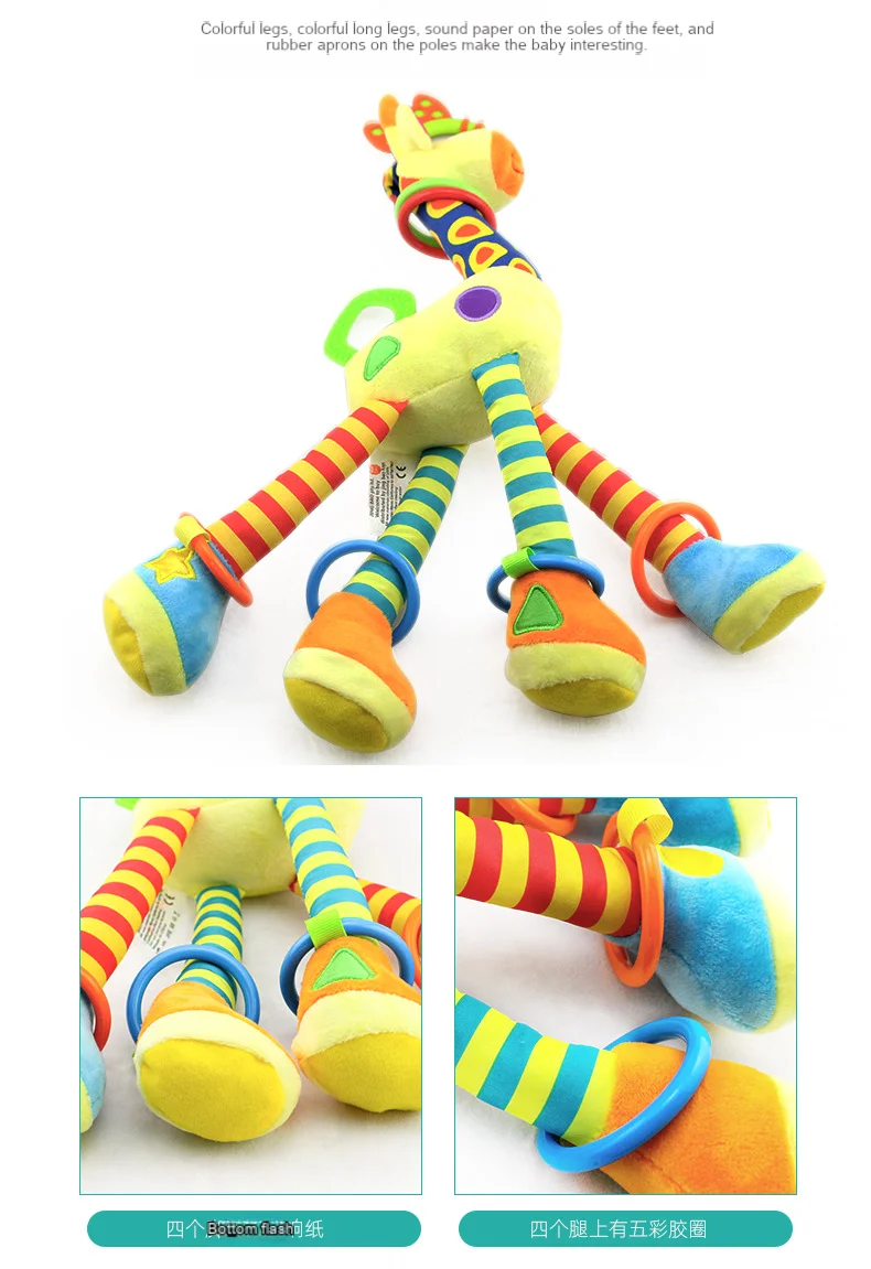 Standing Giraffe Stuffed Animal | Infant Baby Handbells Rattles Toys -4