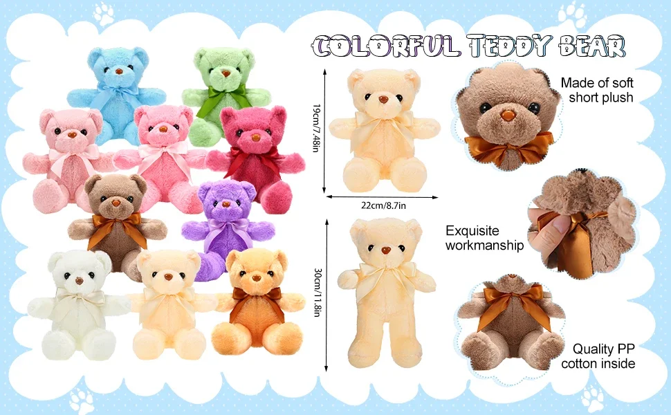 Cute teddy bears with ribbon bow