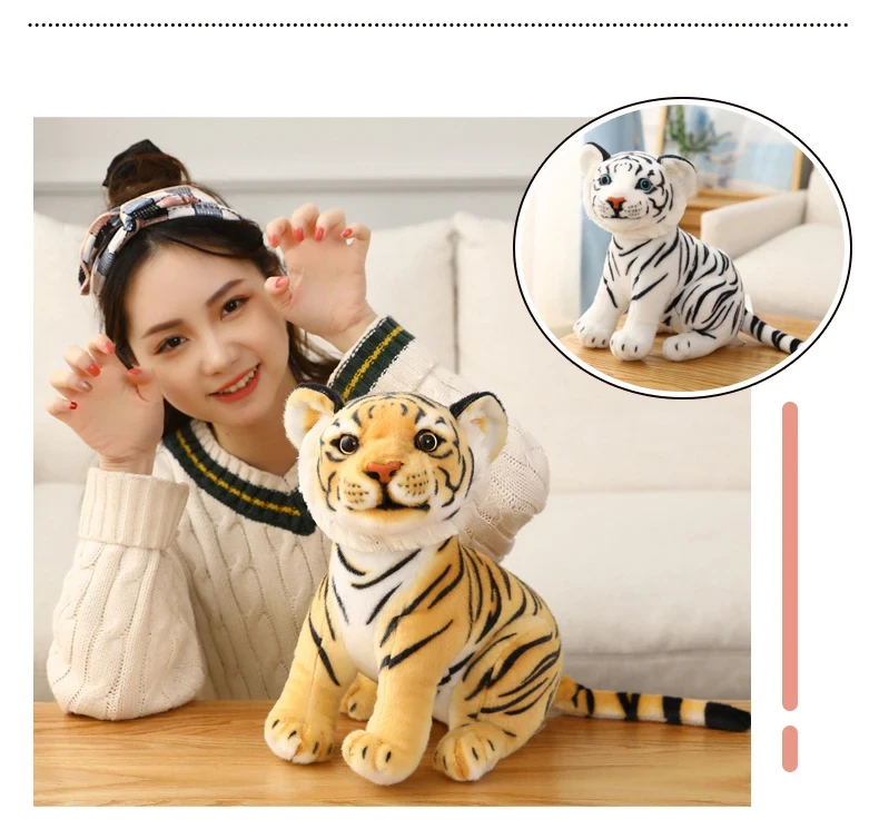 Realistic white tiger plush toy